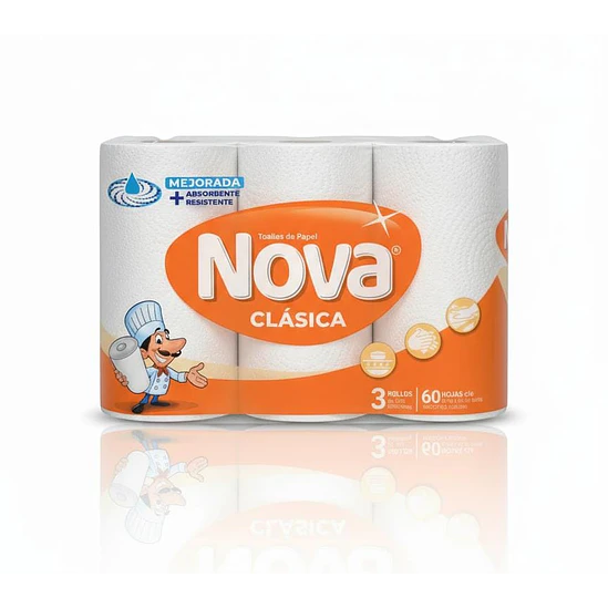 Toalla de Papel Nova Clásica - Pack 3 Rollos de 60 Hojas  1