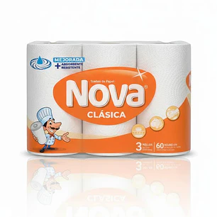 Toalla de Papel Nova Clásica - Pack 3 Rollos de 60 Hojas 