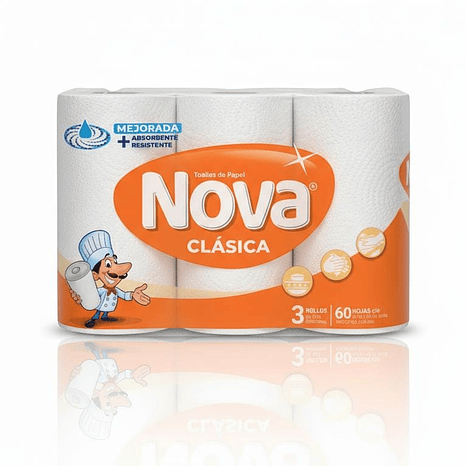 Toalla de Papel Nova Clásica - Pack 3 Rollos de 60 Hojas  1