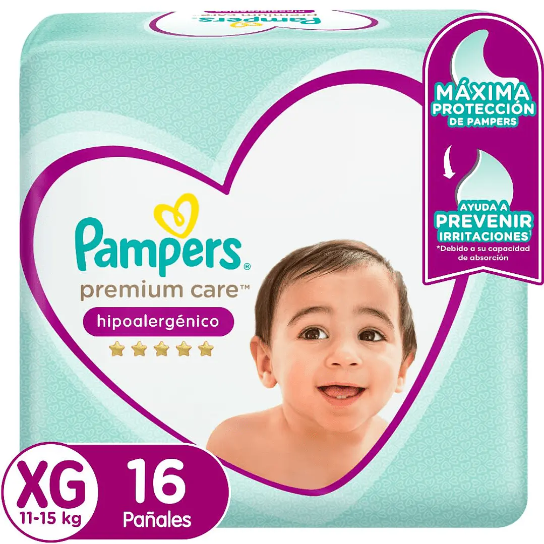 Pañal Pampers Premium Care  -Talla XG 16 Un 1