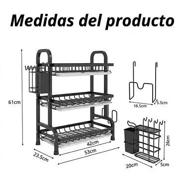 Secaplatos Organizador 3 Niveles – Negro Premium 2