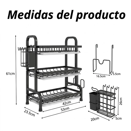 Secaplatos Organizador 3 Niveles – Negro Premium 2