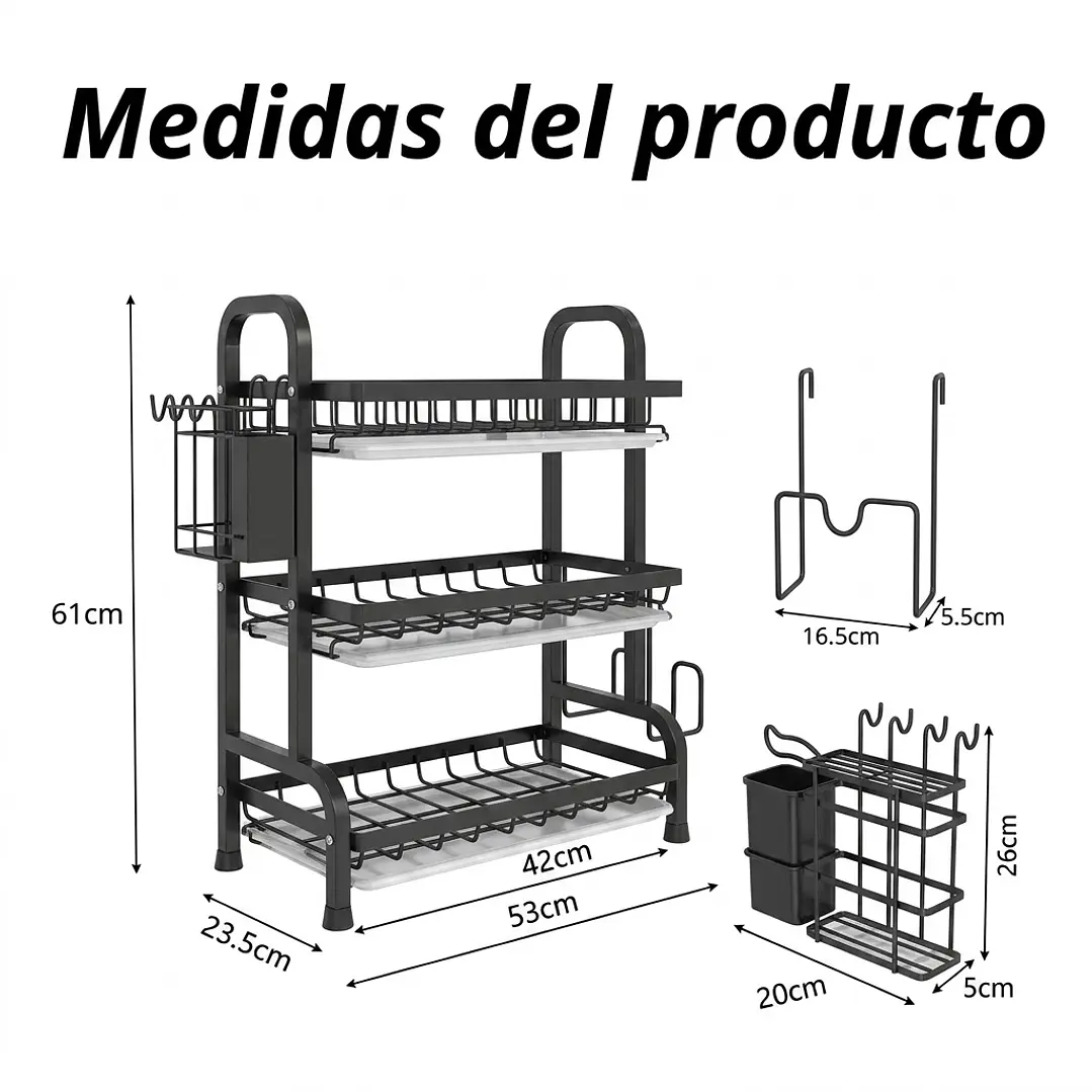 Secaplatos Organizador 3 Niveles – Negro Premium 2