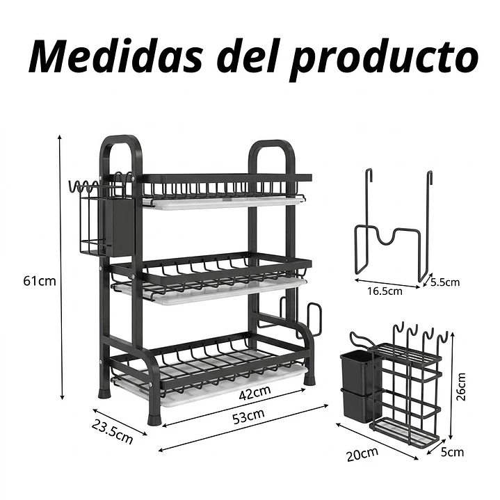 Secaplatos Organizador 3 Niveles – Negro Premium 2