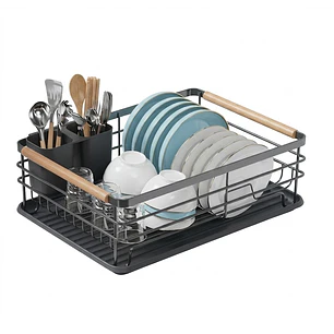 Secaplatos Organizador 1 Nivel – Negro y Madera Nordik