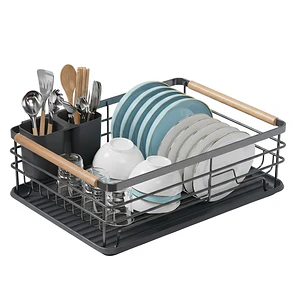 Secaplatos Organizador 1 Nivel – Negro y Madera Nordik