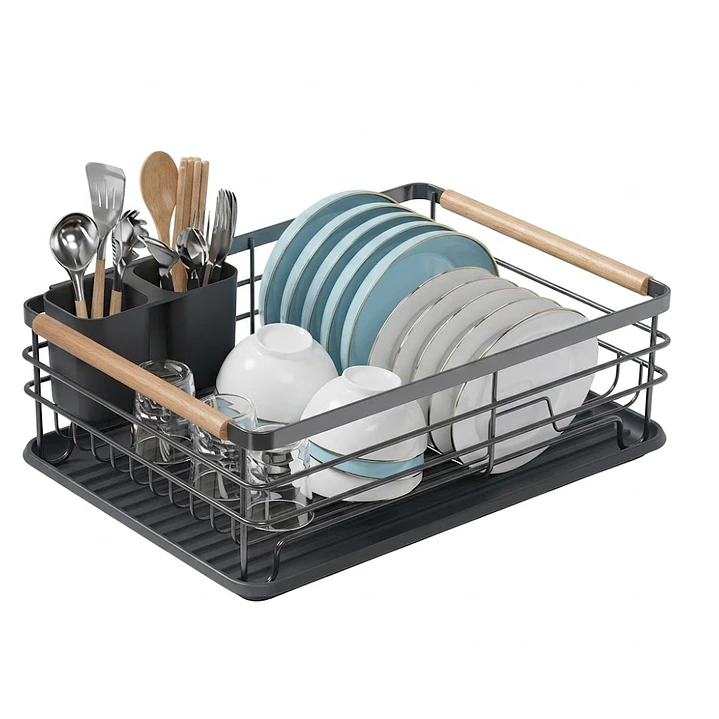 Secaplatos Organizador 1 Nivel – Negro y Madera Nordik 1