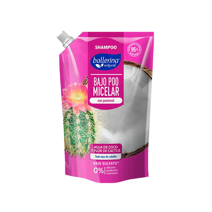 Shampoo ballerina 750 ml Bajo Poo Micelar - Agua De Coco Y Flor De Cactus 1