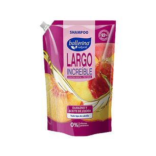 Shampoo Ballerina 750 ml Largo Increíble - Durazno  y Aceite Jojoba