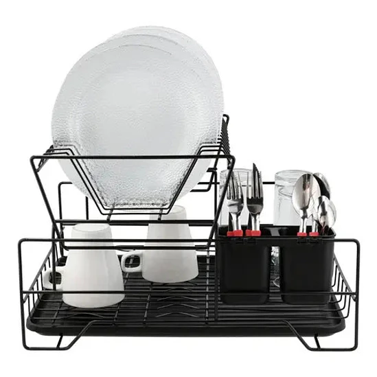 Escurridor De Platos Seca Cubiertos 2 Niveles Desmontable Color Negro 1