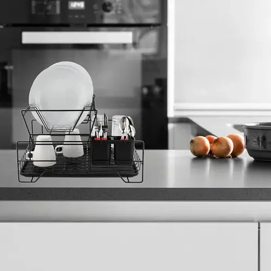 Escurridor De Platos Seca Cubiertos 2 Niveles Desmontable Color Negro 2