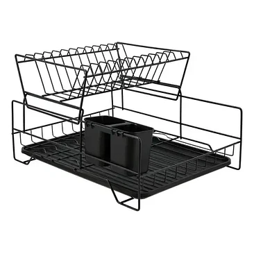 Escurridor De Platos Seca Cubiertos 2 Niveles Desmontable Color Negro 3