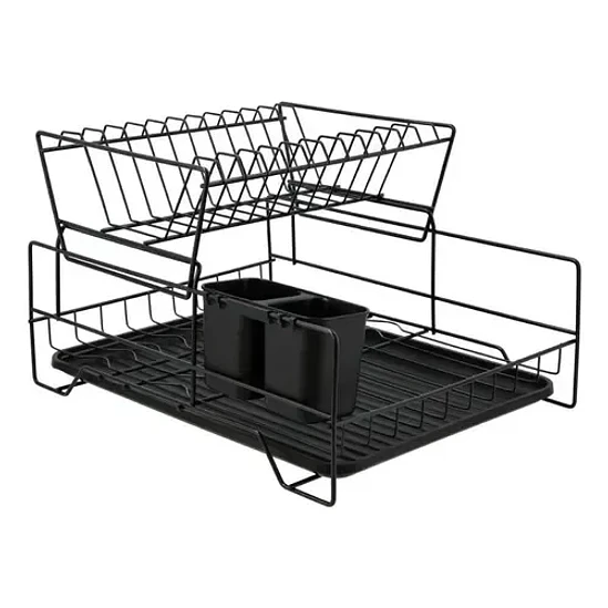Escurridor De Platos Seca Cubiertos 2 Niveles Desmontable Color Negro 3