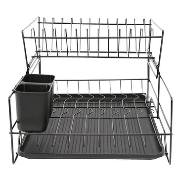 Escurridor De Platos Seca Cubiertos 2 Niveles Desmontable Color Negro 4