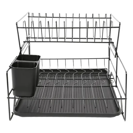 Escurridor De Platos Seca Cubiertos 2 Niveles Desmontable Color Negro 4