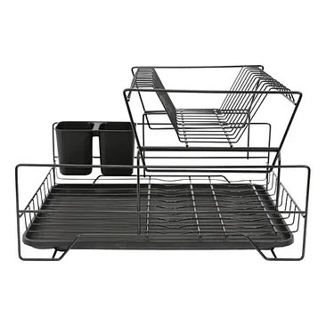 Escurridor De Platos Seca Cubiertos 2 Niveles Desmontable Color Negro 5
