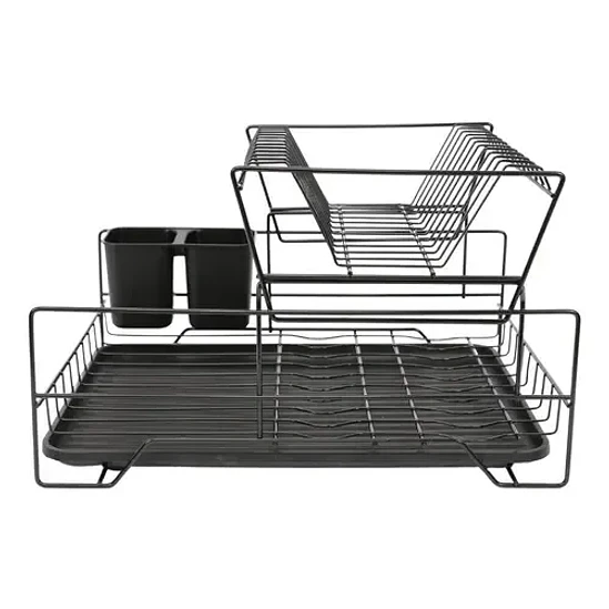 Escurridor De Platos Seca Cubiertos 2 Niveles Desmontable Color Negro 5