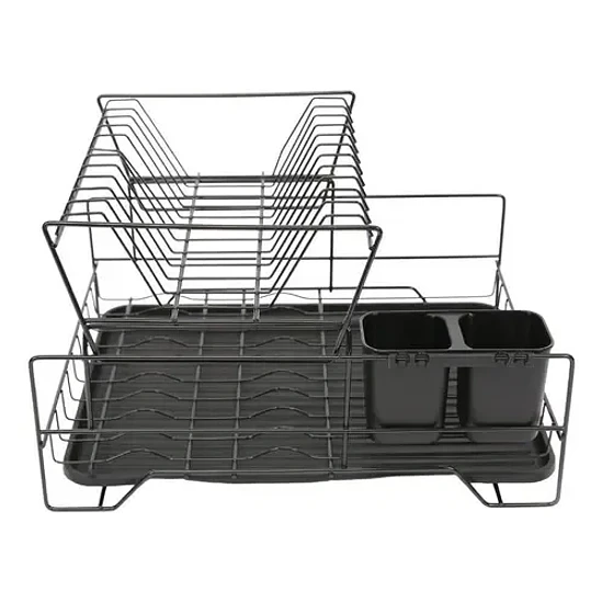 Escurridor De Platos Seca Cubiertos 2 Niveles Desmontable Color Negro 7
