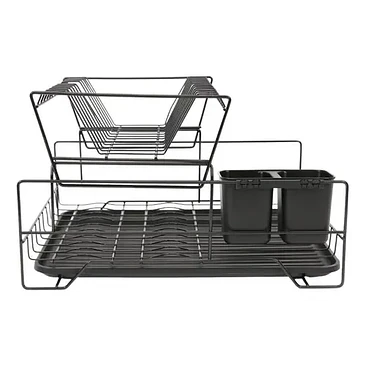 Escurridor De Platos Seca Cubiertos 2 Niveles Desmontable Color Negro 9