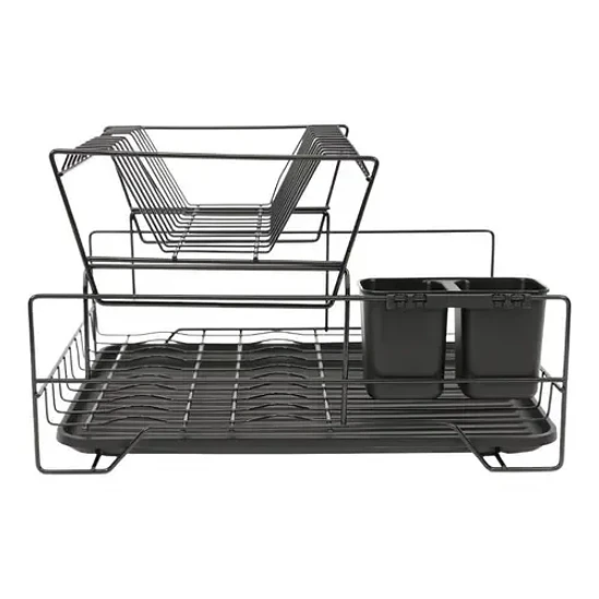 Escurridor De Platos Seca Cubiertos 2 Niveles Desmontable Color Negro 9