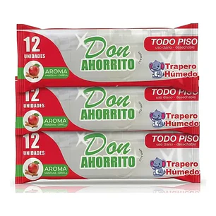 Traperos Húmedas Don Ahorrito 12 Uni  Pack X3 Manzana Canela
