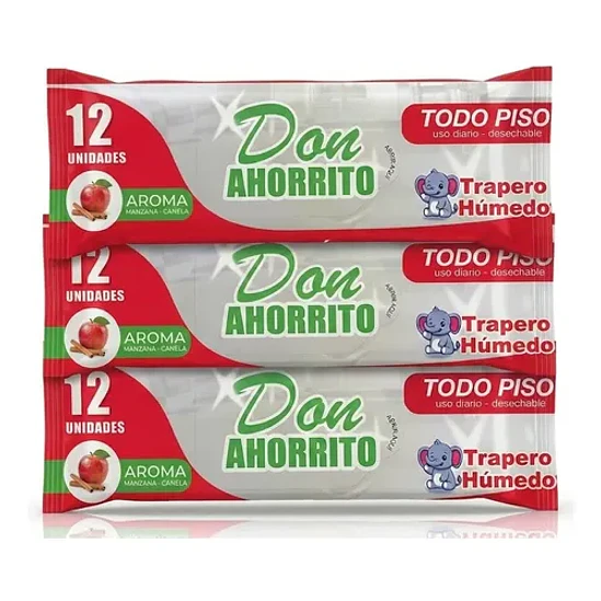 Traperos Húmedas Don Ahorrito 12 Uni  Pack X3 Manzana Canela 1