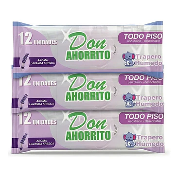Traperos Húmedas Don Ahorrito 12 Uni - Pack X3 Lavanda 1