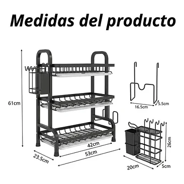 Secador Escurridor De Loza Platos 3 Niveles / Negro 2