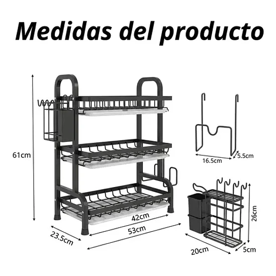 Secador Escurridor De Loza Platos 3 Niveles / Negro 2