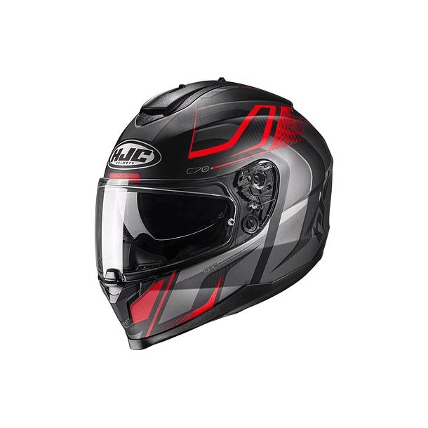 Casco Integral HJC C70 LANTIC MC1-SF, negro Rojo. Visor Solar Interno y Pinlock incluido