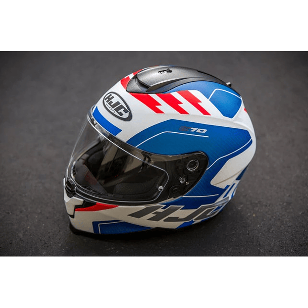 Casco Integral HJC C70 KORO MC21SF, azul rojo. Visor Solar Interno y Pinlock