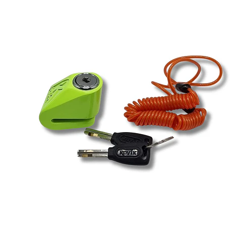 Candado Disco Kovix Moto KN1 verde fluor | Pasador 6mm + Cable Recordatorio