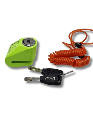 Candado Disco Kovix Moto KN1 verde fluor | Pasador 6mm + Cable Recordatorio