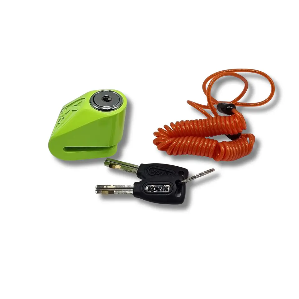 Candado Disco Kovix Moto KN1 verde fluor | Pasador 6mm + Cable Recordatorio 1