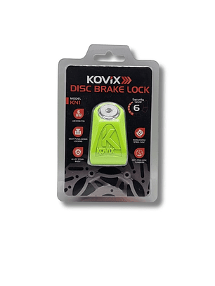 Candado Disco Kovix Moto KN1 verde fluor | Pasador 6mm + Cable Recordatorio
