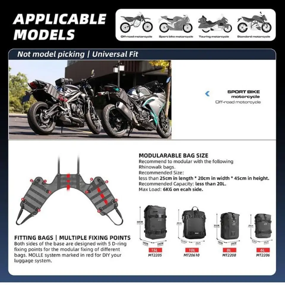 Base de asiento Rhinowalk MT002A para bolsos laterales | Moto & Aventura 5