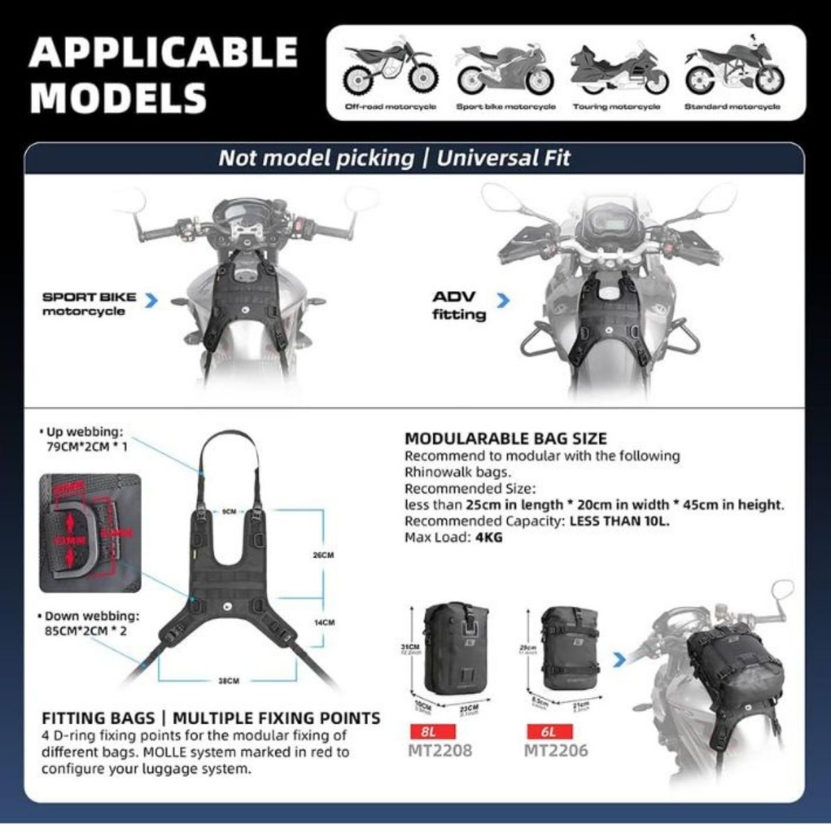 Base bolso de estanque Rhinowalk MT1001A | Moto & Aventura 3