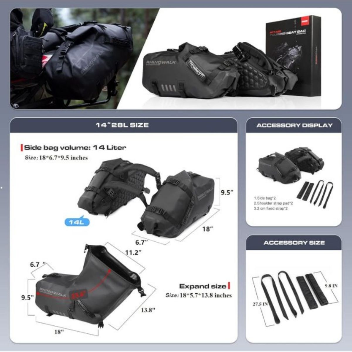 Bolsos laterales moto Rhinowalk MT1428 28L Impermeable | Moto & Aventura  6