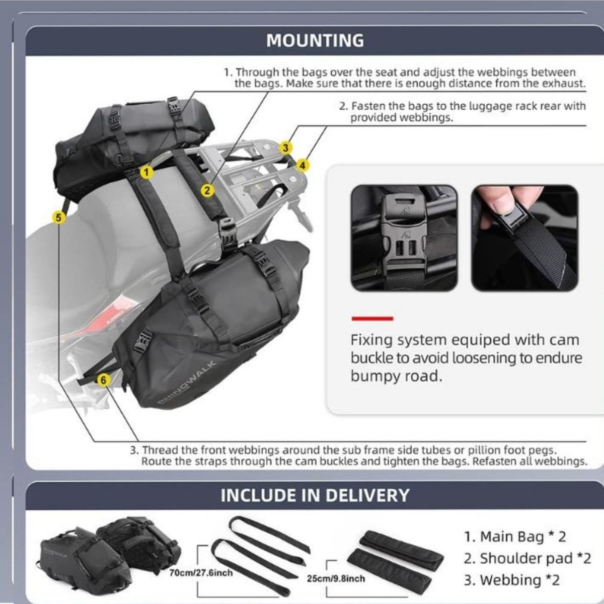 Bolsos laterales moto Rhinowalk MT1448 48L Impermeable | Moto & Aventura  3