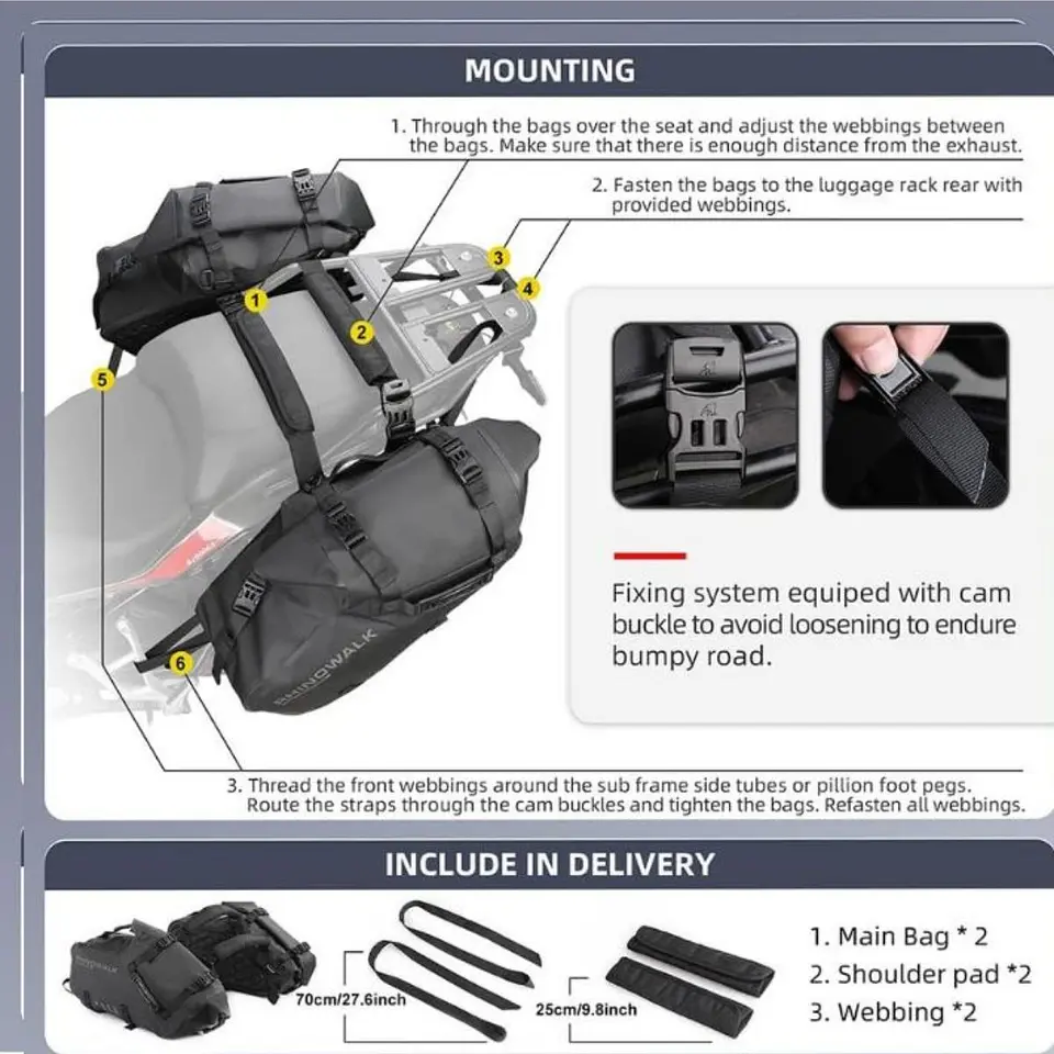 Bolsos laterales moto Rhinowalk MT1448 48L Impermeable | Moto & Aventura  3