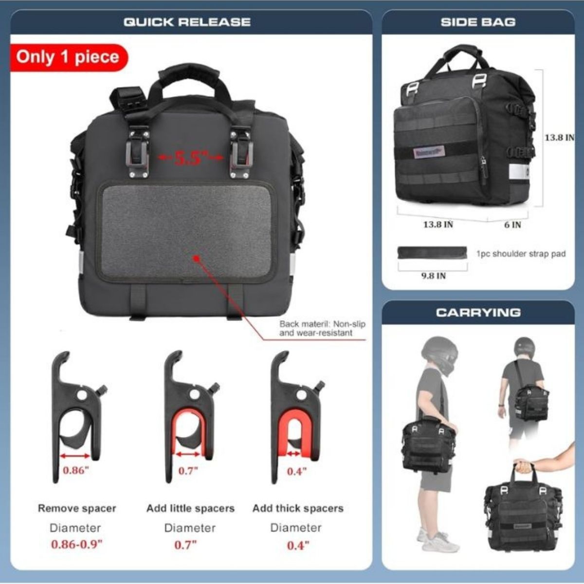 Bolso lateral (unidad) Moto Rhinowalk MT2040 20L Impermeable | Moto & Aventura 8