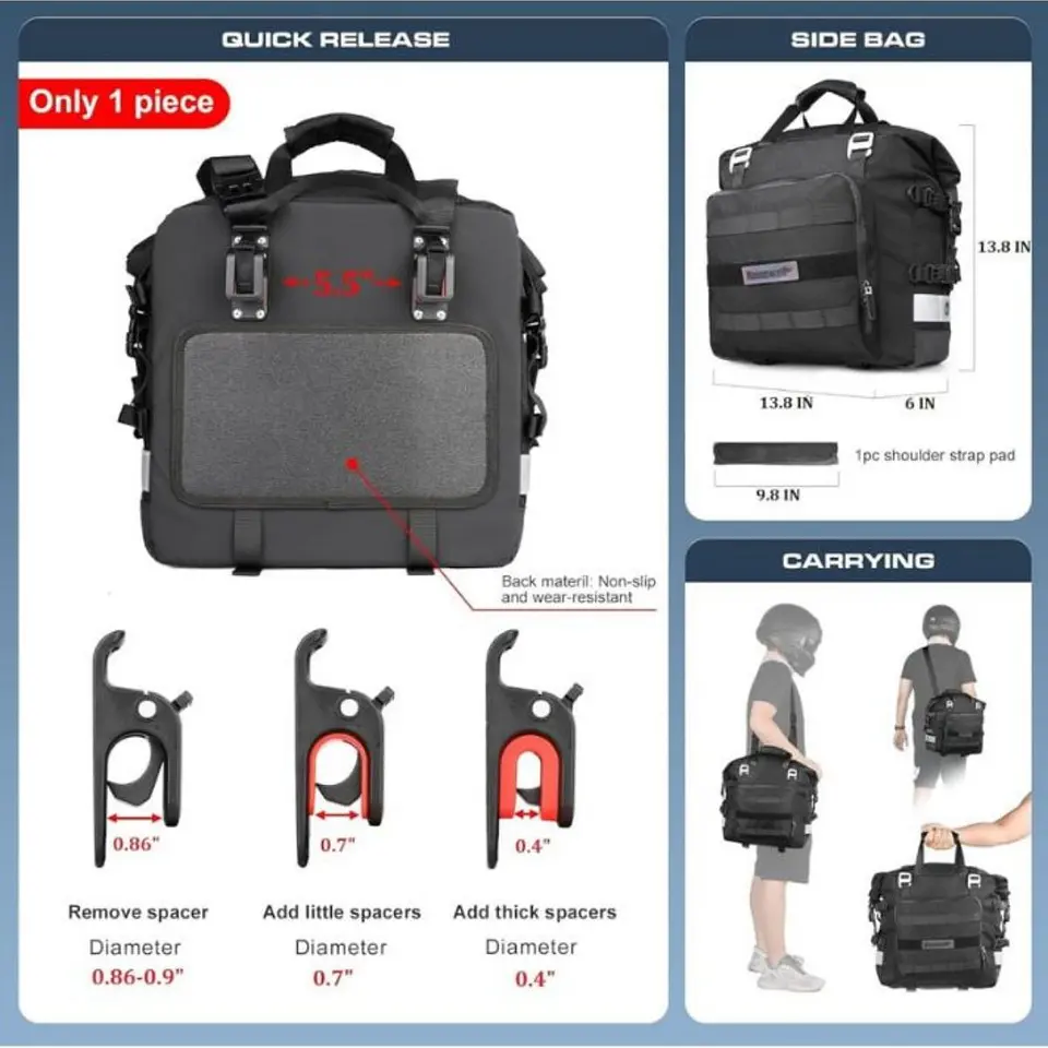 Bolso lateral (unidad) Moto Rhinowalk MT2040 20L Impermeable | Moto & Aventura 8