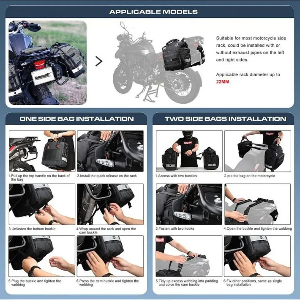 Bolso lateral (unidad) Moto Rhinowalk MT2040 20L Impermeable | Moto & Aventura 7