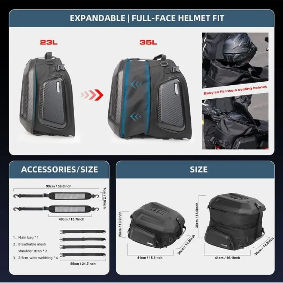 Bolso cola moto Rhinowalk MT2335 expandible de 23L a 35L impermeable | Moto & Aventura 6
