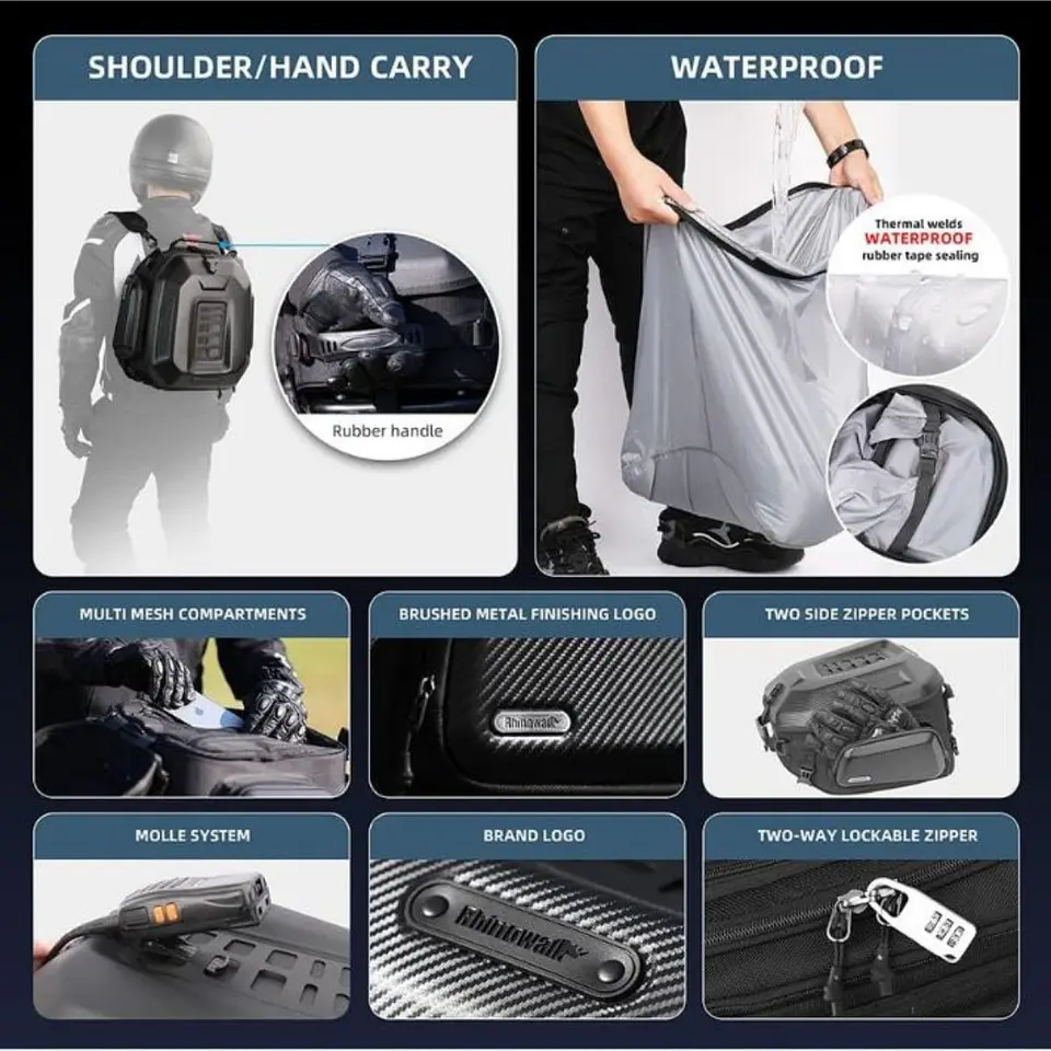 Bolso cola moto Rhinowalk MT2335 expandible de 23L a 35L impermeable | Moto & Aventura 7