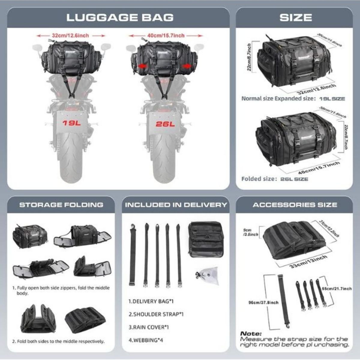 Bolso de cola moto Rhinowalk MT4026 expandible de 19L a 26L Impermeable | Moto & Aventura  10