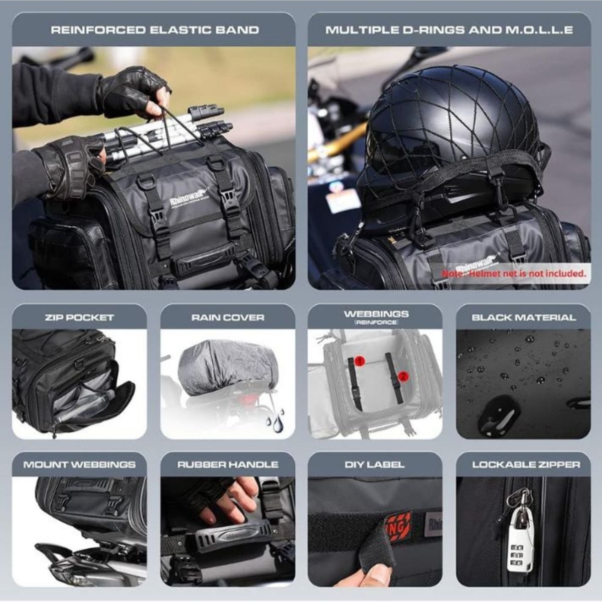 Bolso de cola moto Rhinowalk MT4026 expandible de 19L a 26L Impermeable | Moto & Aventura  8