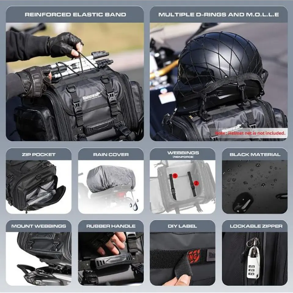 Bolso de cola moto Rhinowalk MT4026 expandible de 19L a 26L Impermeable | Moto & Aventura  8