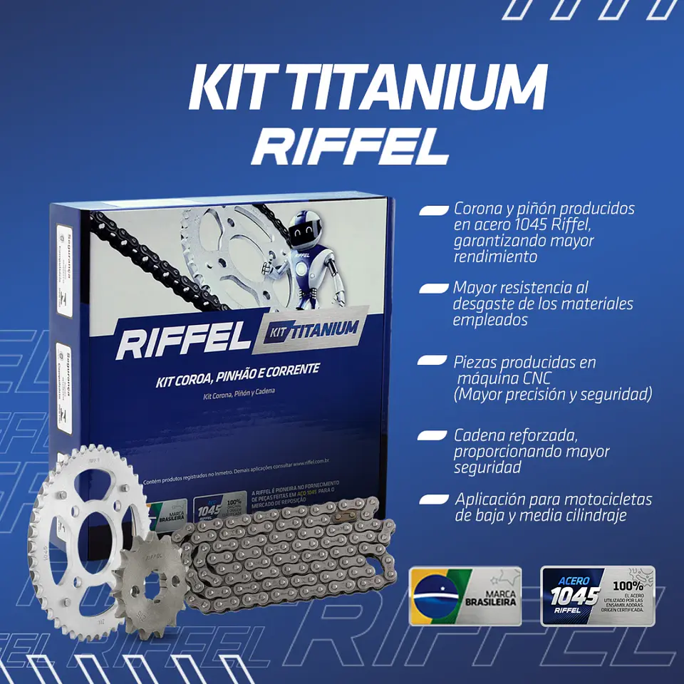 Kit transmisión Riffel Titanium Yamaha XTZ 125 48Z/14Z (Cadena 428H-122L Dorada) 3