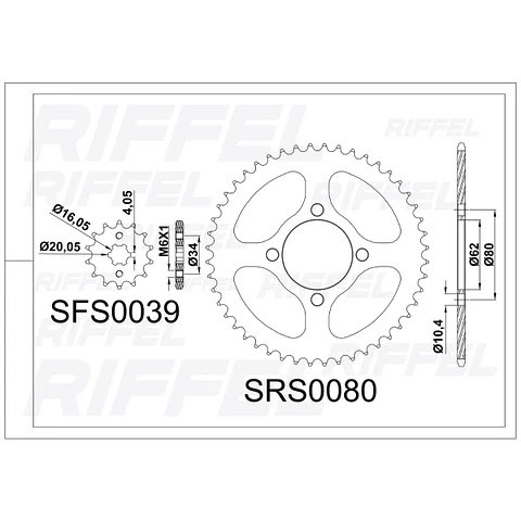 Kit transmisión Riffel Titanium Yamaha XTZ 125 48Z/14Z (Cadena 428H-122L Dorada)